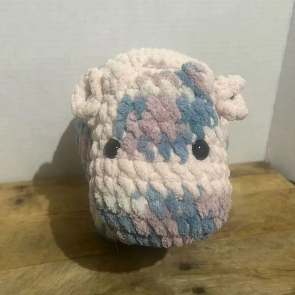 Handmade crochet cow plushie stitched soft animal plush‎ baby pink blue